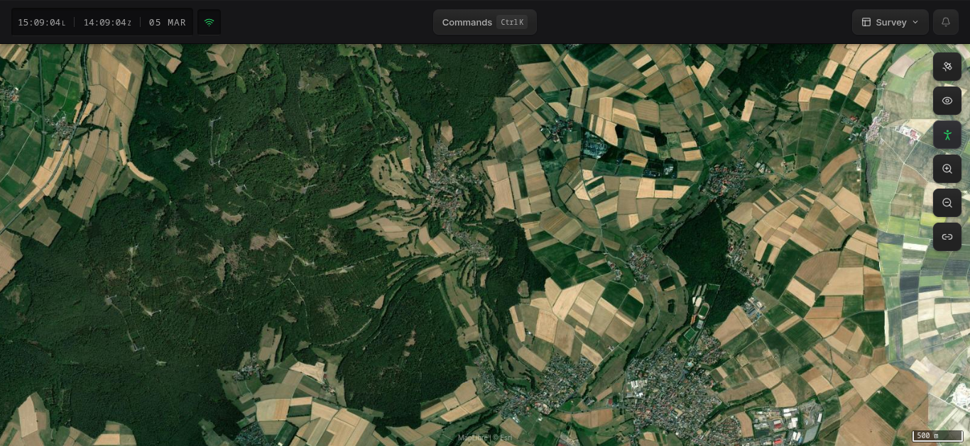 Hydris map view with controls on the right side