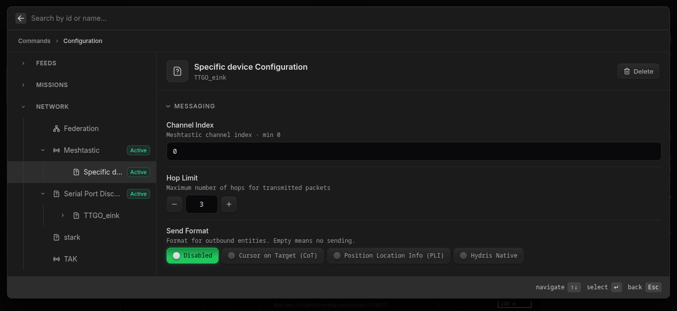 Meshtastic configuration in Hydris showing auto provisioning toggle